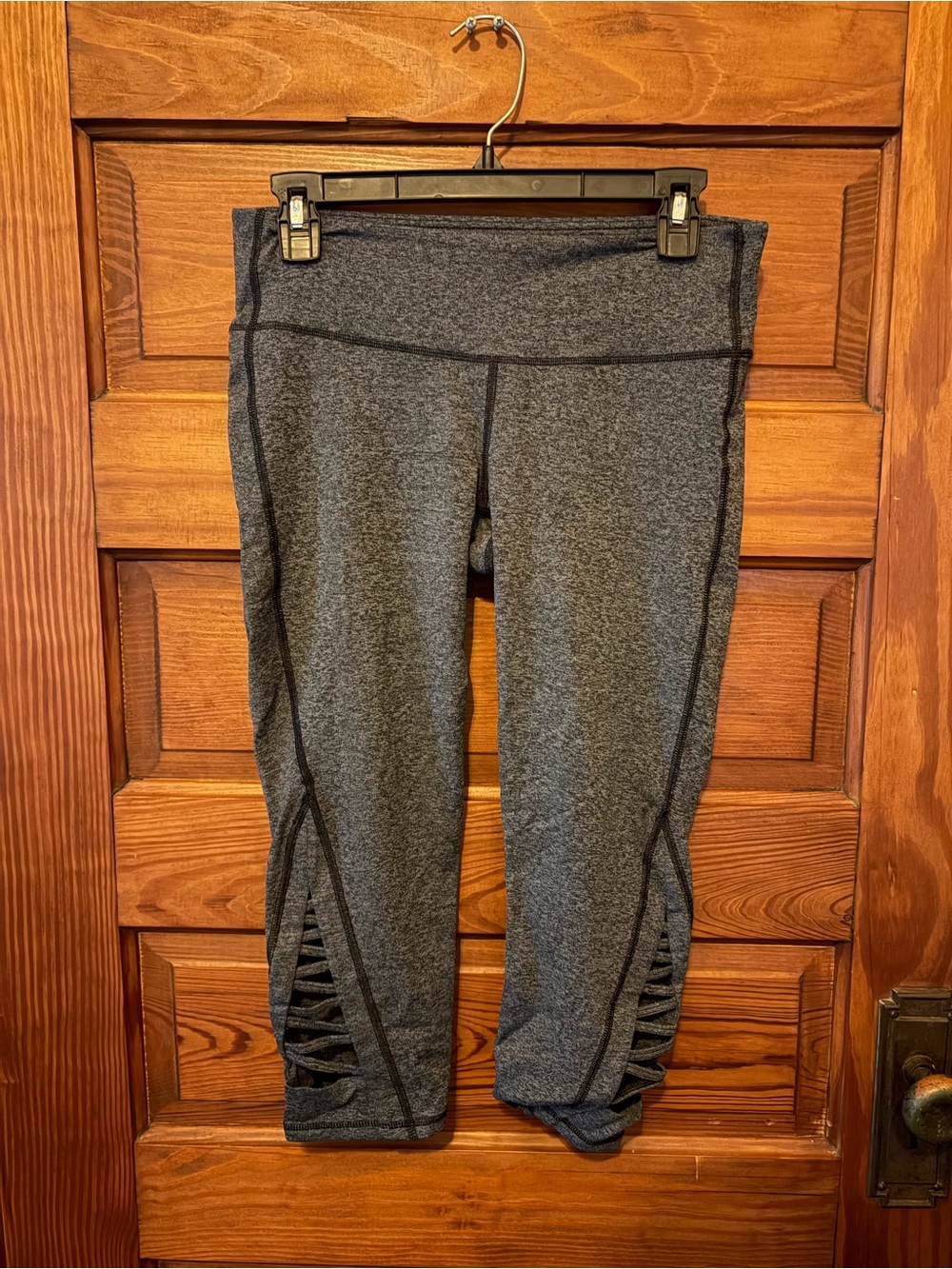 Athleta Heathered Dark Gray Cropped Leggings with Side Cutouts